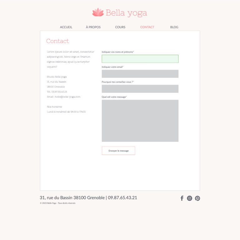 template contact Bella Yoga