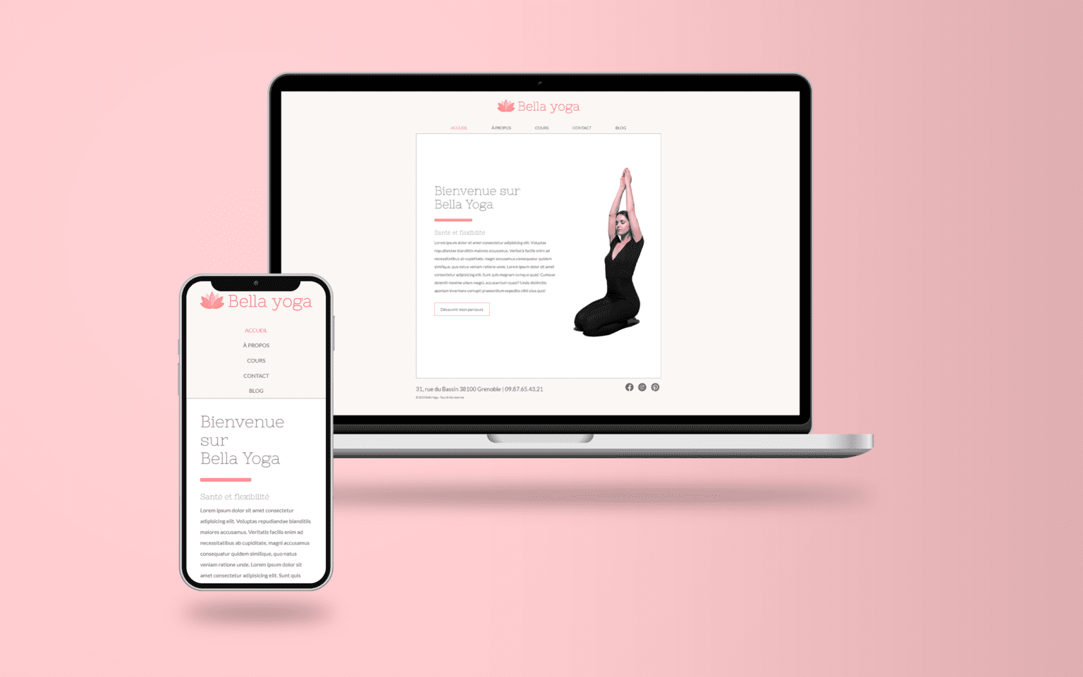 Mockup Bella Yoga Smartphone et laptop